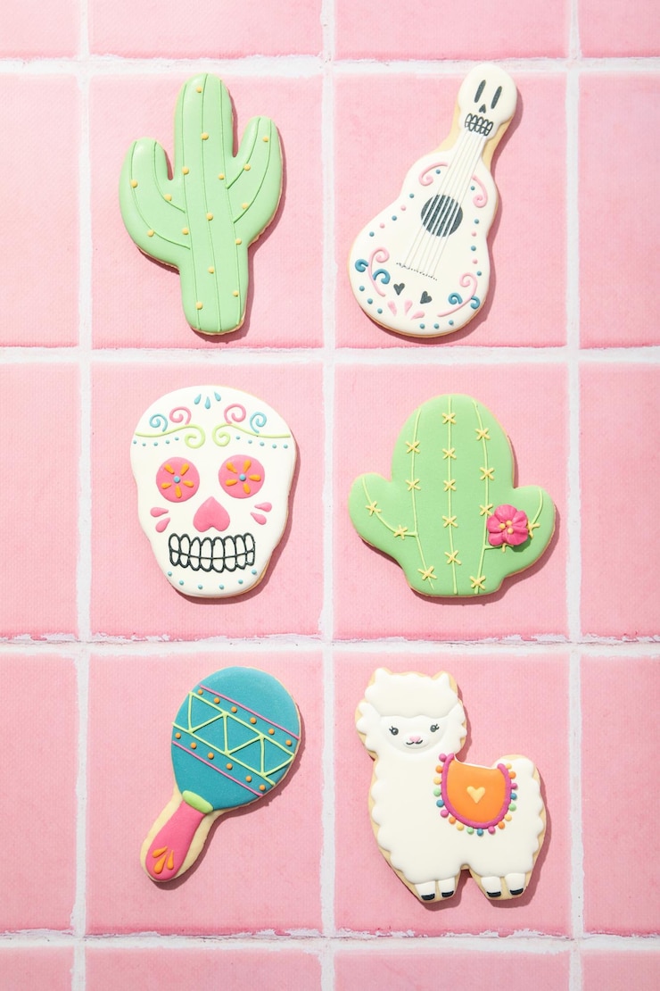 Foto símbolos mexicanos para el día de muertos sobre fondo rosa.