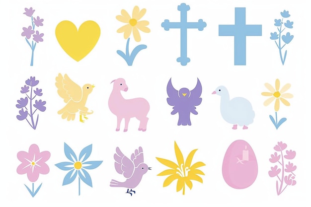 Foto símbolos religiosos clip art de pascua con símbolos religiosos icónicos como cruces palomas y corderos