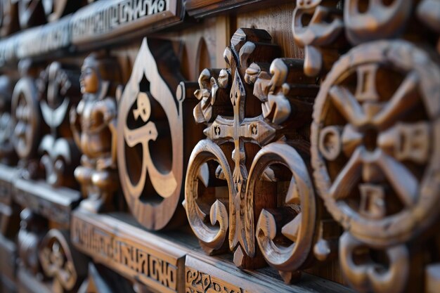 Foto símbolos religiosos de madeira que representam várias fés e espiritualidades