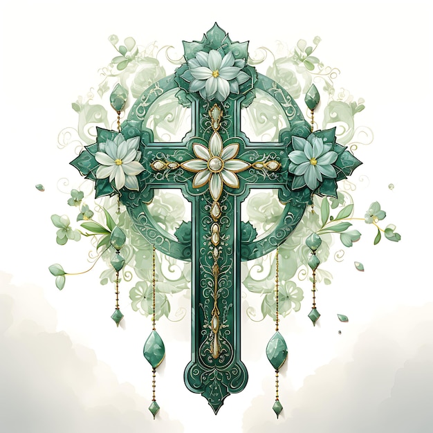 Símbolos sagrados material de jade da cruz sagrada com símbolo gravado feliz domingo de palma quadro arte em aquarela