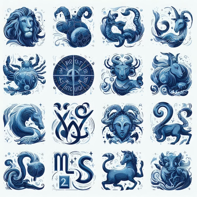 símbolos de los signos del zodíaco en diseño azul