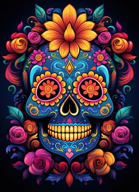 Foto símbolos de las vacaciones ilustración de cráneo 3d brillante para el día de los muertos