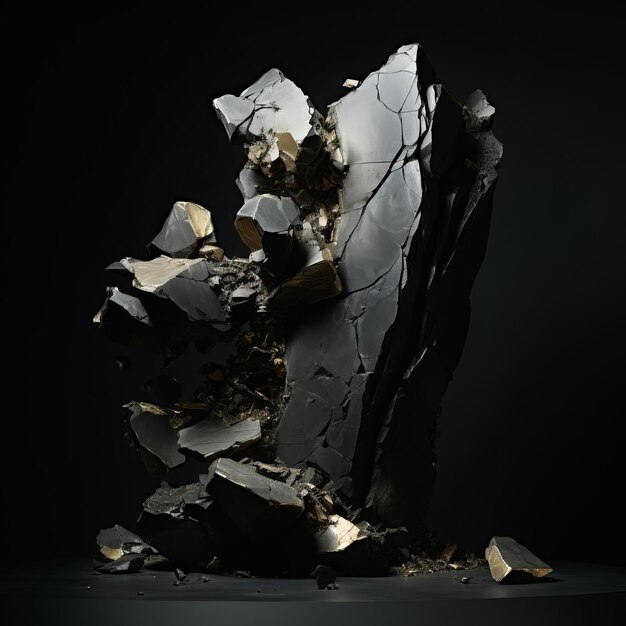 Simetría oscura abstracta escultura hiperrealista de mármol roto