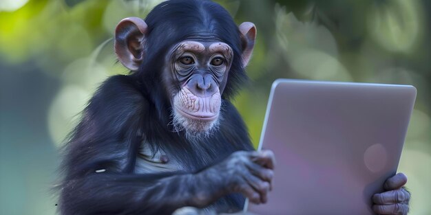 Simios que muestran habilidades cognitivas a través de la tecnología Concepto Inteligencia de primates Comportamiento cognitivo Avances tecnológicos