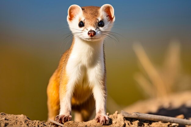 Foto la simpática comadreja de cola larga en su hábitat natural de la fauna