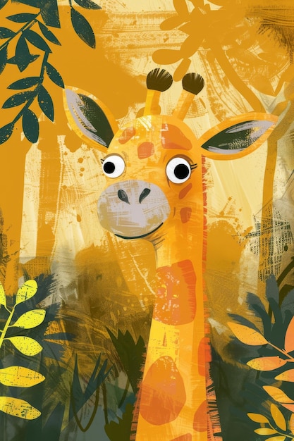 Foto simpática jirafa en el zoológico ilustración para niños