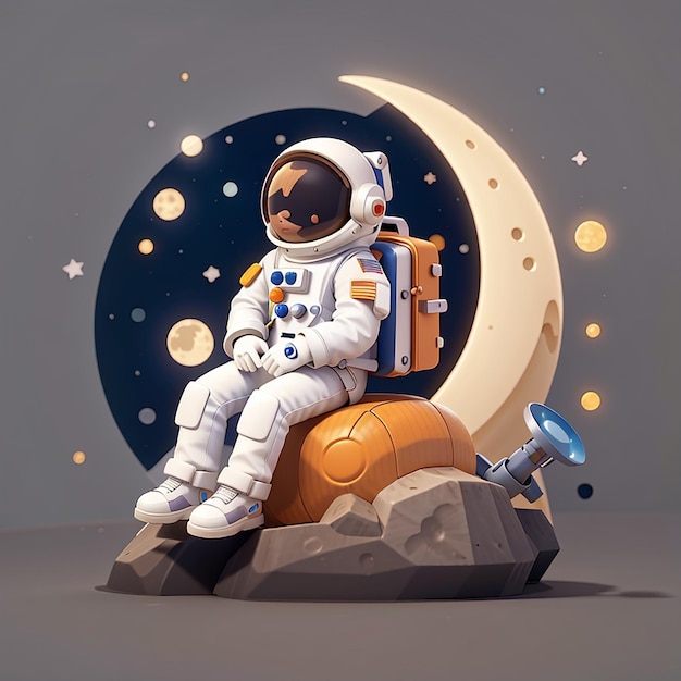 Un simpático astronauta relajándose en la Luna Ilustración vectorial de dibujos animados