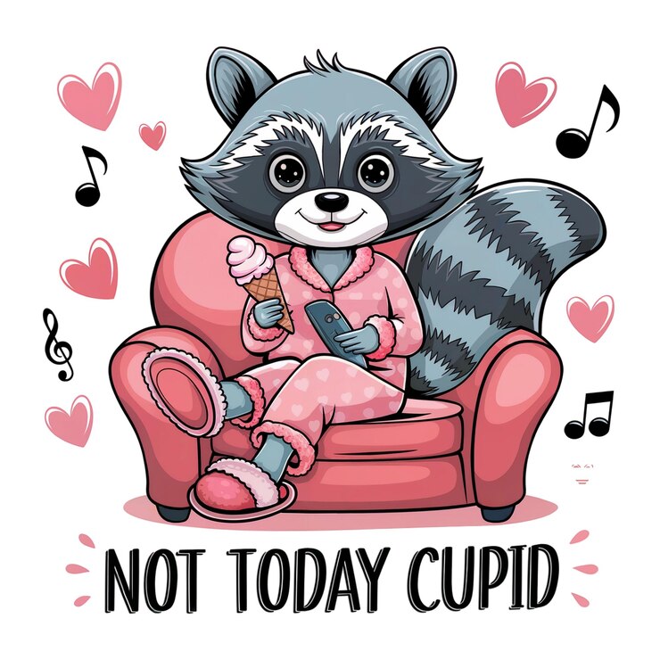 Foto un simpático mapaches en pijama se sienta cómodamente en una silla roja no hoy cupido