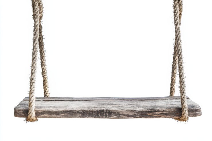 Foto un simple asiento oscilante de madera rústica suspendido por dos cuerdas gruesas aisladas sobre un fondo blanco