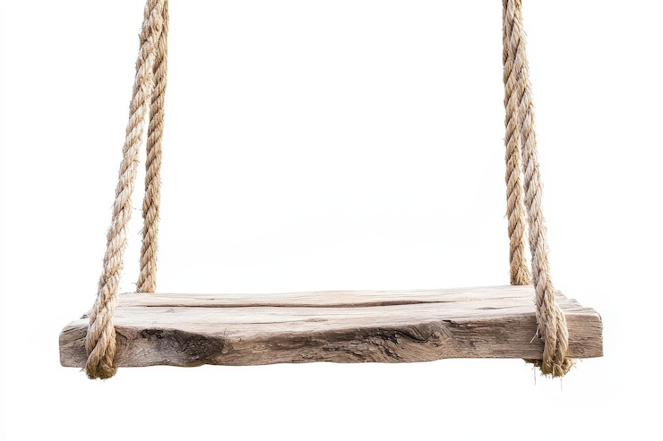 Foto un simple asiento oscilante de madera rústico suspendido por dos cuerdas gruesas