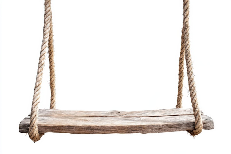Foto un simple asiento oscilante de madera rústico suspendido por dos cuerdas gruesas