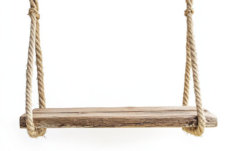 Foto un simple asiento oscilante de madera rústico suspendido por dos cuerdas gruesas