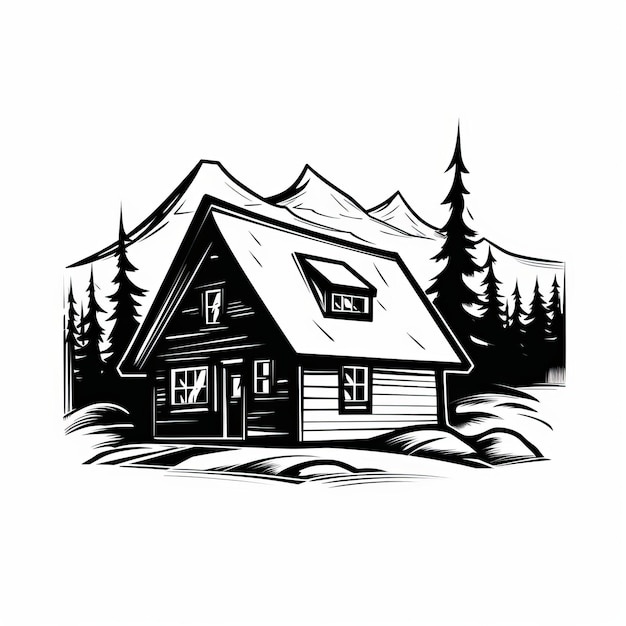 Simple Cabin Bold Negro e Branco Estilo de Logo Vector Art