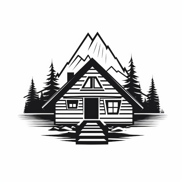 Simple Cabin Bold Negro e Branco Estilo de Logo Vector Art