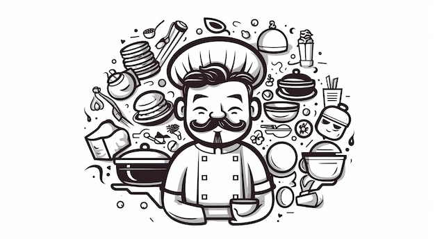 Simple Chef Doodle línea vector fondo blanco etiquetado Generativo ai