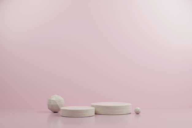 Simple Circle Marmor und Ico Sphere Modern Mockup Podium mit rosa Hintergrund