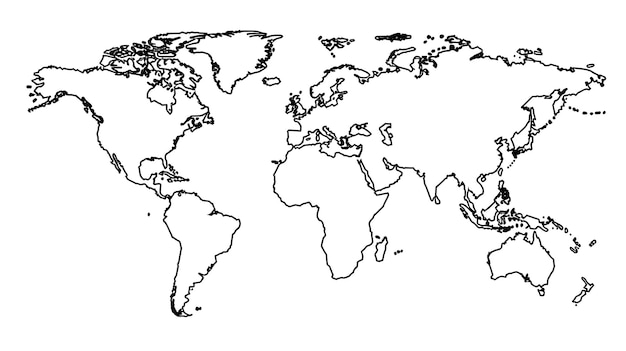 Foto un simple contorno vectorial del mapa del mundo el mapa es en blanco y negro y tiene un aspecto moderno limpio