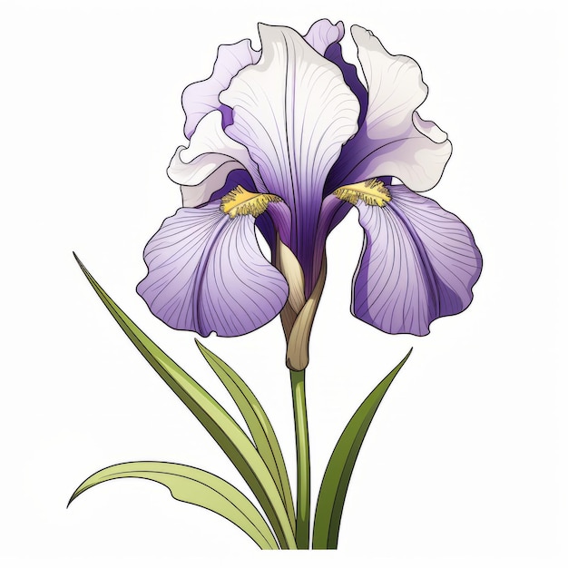 Foto simple dibujos animados de la flor de iris en fondo blanco