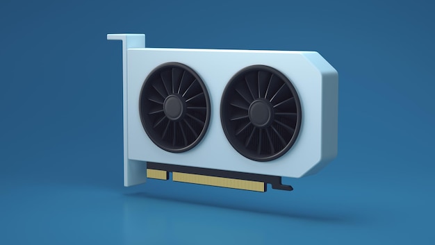 Foto simple dual fan graphics card gpu en blue studio fondo componente de la computadora icono de dibujos animados