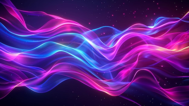 Un simple fondo abstracto con cintas onduladas de neón que brillan en el espectro ultravioleta