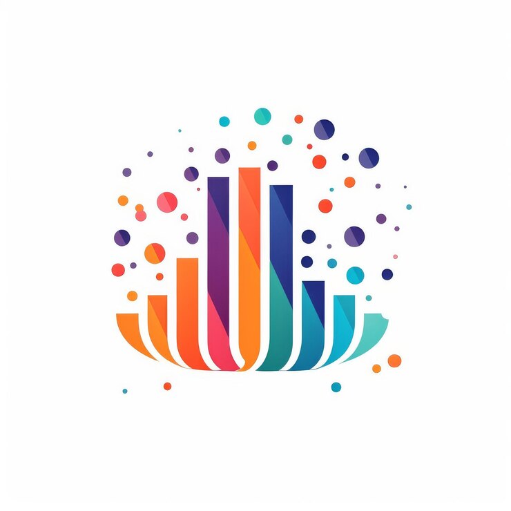 Foto un simple logotipo colorido de puntos dispersos que representan diferentes fuentes de datos que se analizan