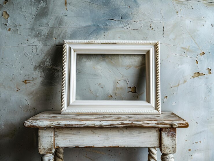 un simple marco blanco moderno de 8x10 contra una pared gris claro