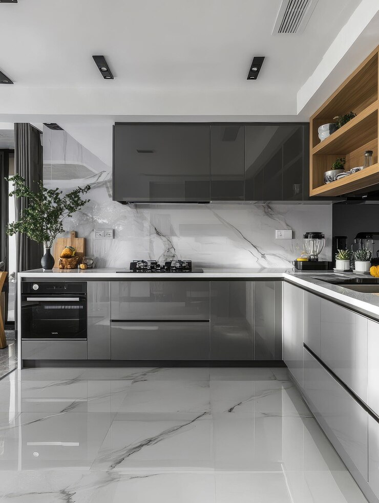 Simple minimalista blanco limpio interior de la cocina muy simple