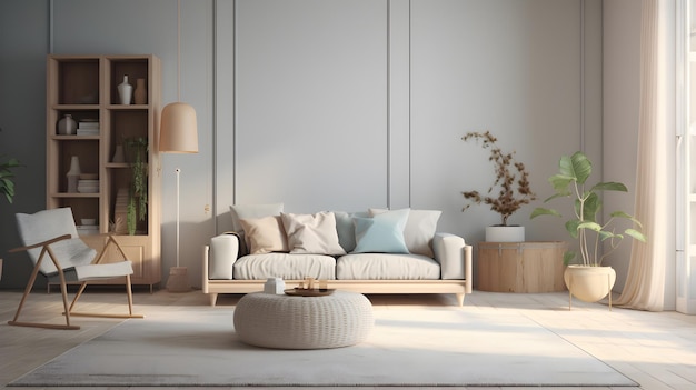 Simple minimalista sala de estar interior generativo ai.