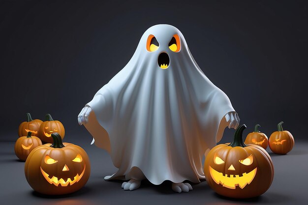 Foto simplemente el fantasma de dibujos animados de halloween 3d render ilustración 3d ilustración