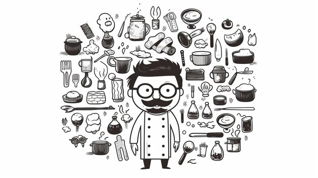 Simples Chef Doodle line vetor fundo branco marcando Generative ai