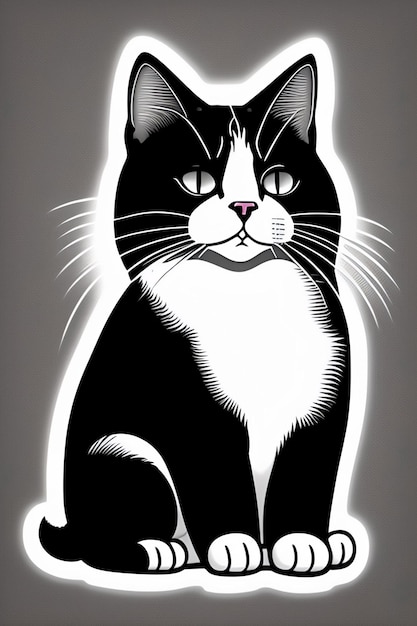 simples desenho animado gato feliz preto e branco 1