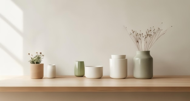 Simplicidade elegante Uma prateleira de vasos e plantas minimalistas