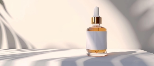 Simplicidade em luxo Uma garrafa de soro minimalista banhada em luz suave simbolizando pureza e a essência do cuidado da pele de alta qualidade