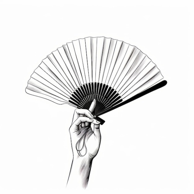 Foto simplicidade em monocromático um desenho animado cativante de uma mão feminina com um ventilador espanhol aberto
