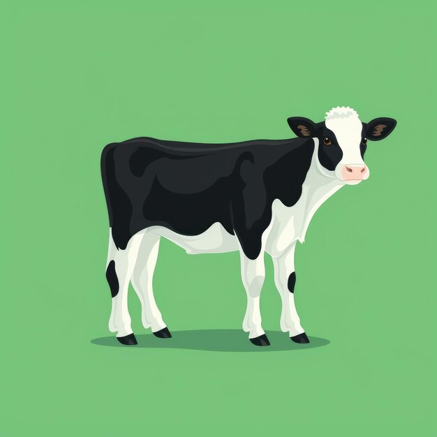 Simplicidade estética encantador logotipo de vaca preto e branco posando graciosamente em tela verde exuberante