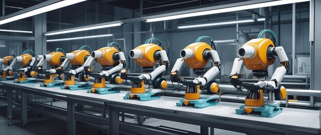 Foto simplificación de la línea de ensamblaje de robots de automatización en una fábrica futurista