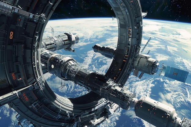 Simulação de estação espacial futurista de realidade virtual