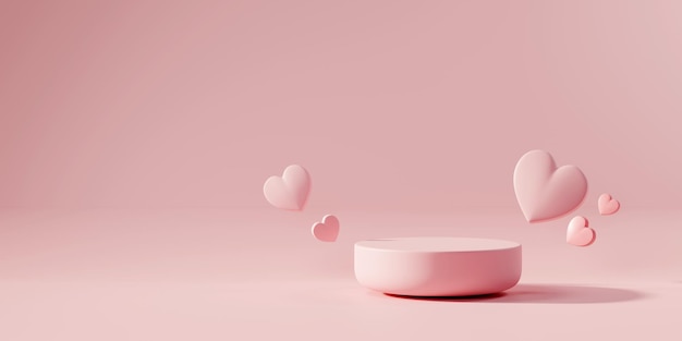 Simulação do pódio do palco do Dia dos Namorados com exibição de produtos cardíacos renderização em 3D