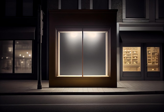 Foto simulação em branco da vitrine da rua da loja em uma cidade