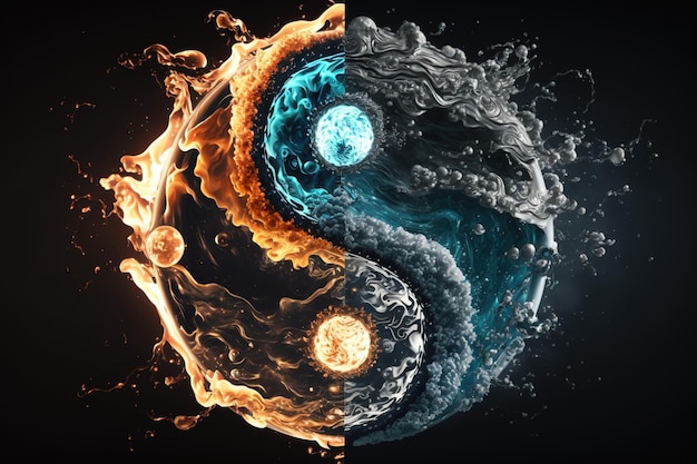 simulación de fuego y agua para crear un fondo de pantalla de yin yang