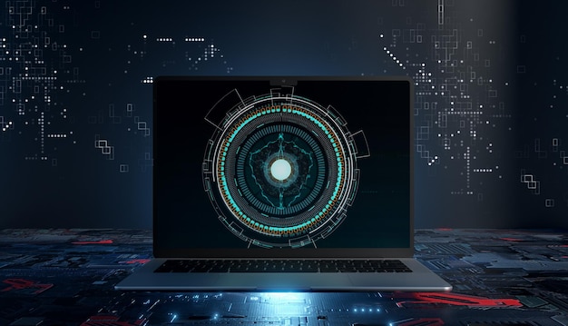 Simulacros de computadoras y dispositivos inteligentes en la representación de ilustraciones 3d de fondo del gráfico forex