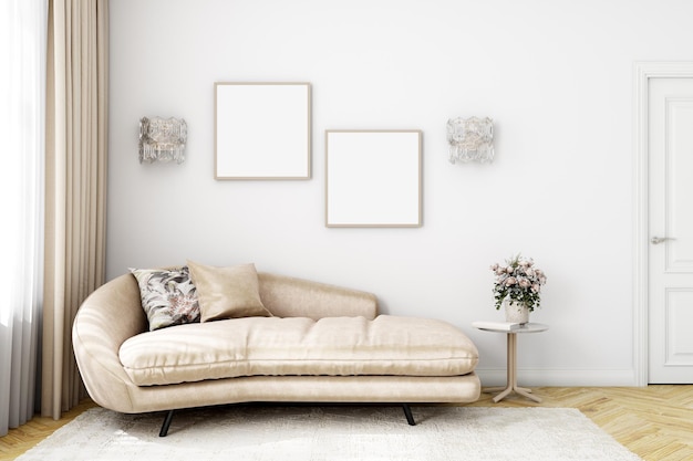Simulacros de póster en la representación 3D de la sala de estar