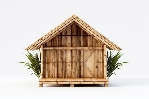 Foto simular uma cabana de bambu com um design simples em um fundo branco