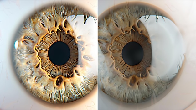 Simulation des Sehvermögens mit und ohne Myopie-Collage vor und nach einer Laseroperation Generative KI