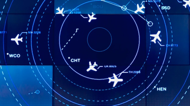 Simulationsbildschirm mit verschiedenen Flügen für Transport und Passagiere.