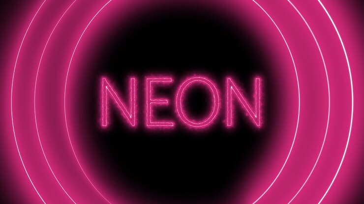 Foto sinais de néon com letras cor-de-rosa brilhantes em fundo escuro