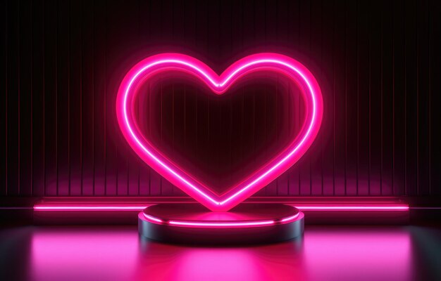 Sinais de néon em forma de coração em uma sala escura