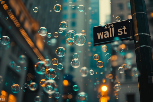 Sinais de Wall Street em uma bolha financeira da bolha do mercado de ações