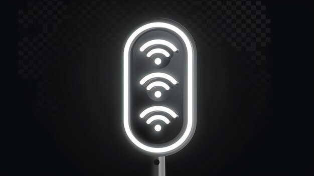 Sinais de Wi-Fi de néon branco brilhante em um fundo transparente O sinal é um simples oval com três linhas horizontais representando ondas Wi-Fi