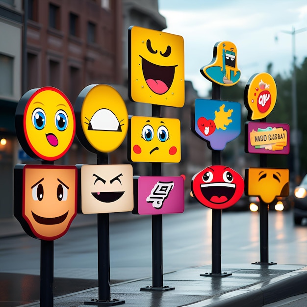 Foto sinais emoji dinâmicos capturando a atenção na cidade vibrante